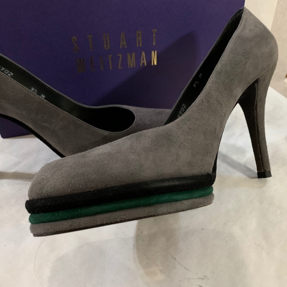 Grey Suede Stacked Platform Pump - Picture 2 of 4